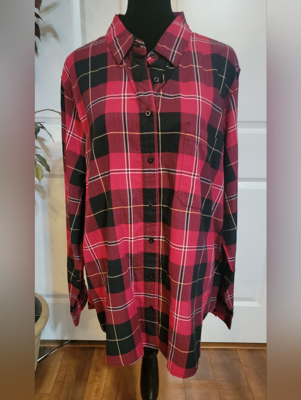 St. John's Bay Red and Black Plaid Button-Front Shirt